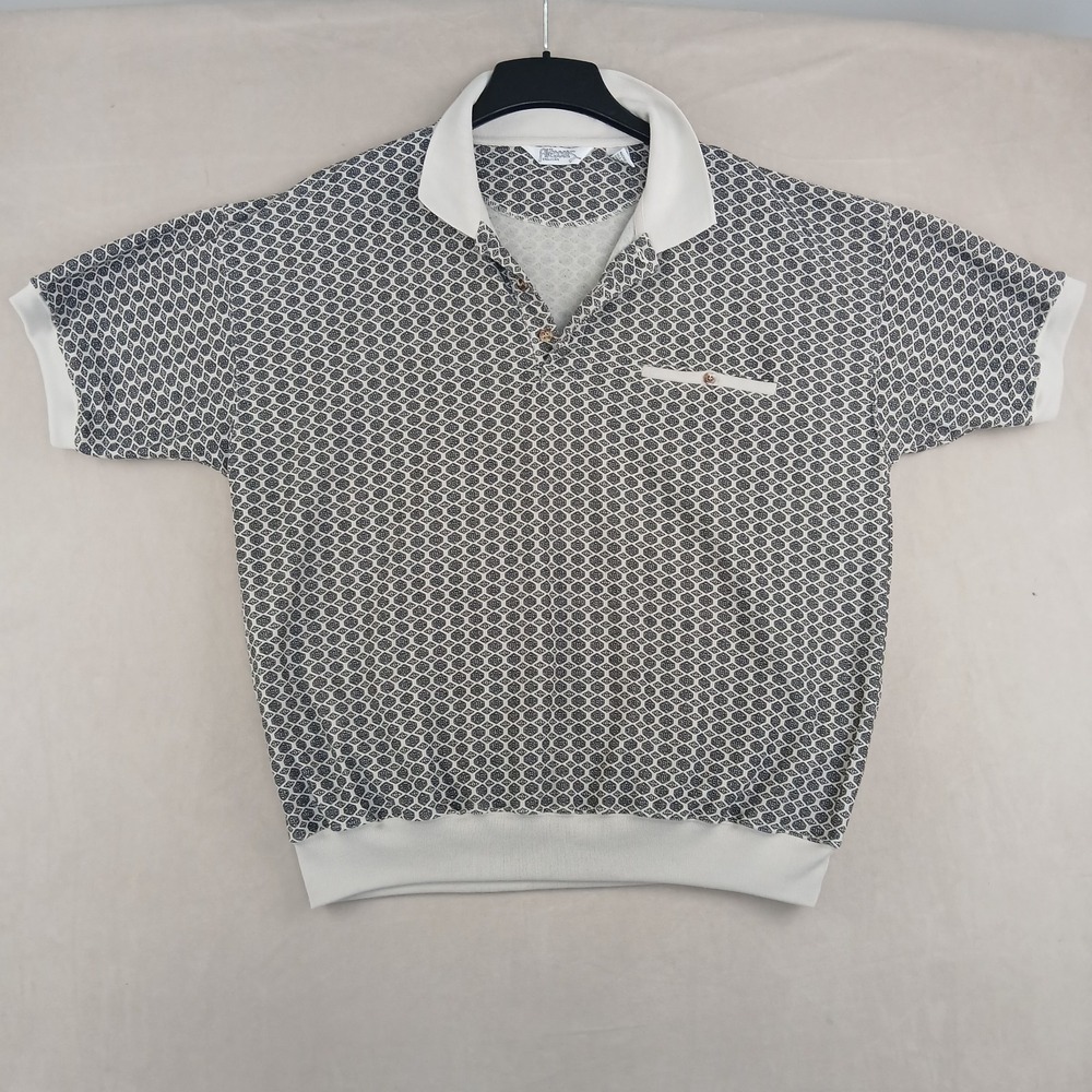 Vintage Alexxus XL Mens Polo Sweater Banded Waist Geometric 24x26 Boxy Oversized